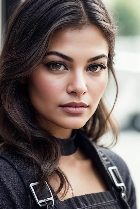beautiful woman (J4cqu3l1n3F3rn4nd3z:.99),  beautiful hair  , ((portrait)), (closeup:1.2), ((from the waist up)), (((  A sleek, eco-friendly electric scooter rental station, offering convenient and environmentally friendly transportation options :1.2 ))), natural skin texture, ((makeup:1.2)),  ((  Overalls and a sweater :1.2)), 24mm, 4k textures, soft cinematic light, adobe lightroom, photolab, hdr, intricate, elegant, highly detailed, sharp focus, ((((cinematic look)))), soothing tones, insane details, intricate details, hyperdetailed, low contrast, soft cinematic light, exposure blend, hdr, faded, now, ("I've got a bad feeling about this.":1.1)