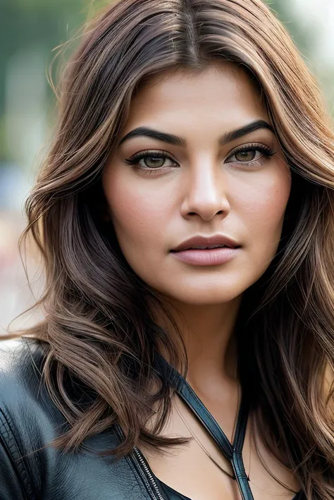 beautiful woman (J4cqu3l1n3F3rn4nd3z:.99), beautiful hair , ((portrait)), (closeup:1.2), ((from the waist up)), ((( A bustling, modern city park during a vibrant, lively kite festival :1.2 ))), natural skin texture, ((makeup:1.2)), (( Jersey tunic and leather leggings :1.2)), 24mm, 4k textures, soft cinematic light, adobe lightroom, photolab, hdr, intricate, elegant, highly detailed, sharp focus, ((((cinematic look)))), soothing tones, insane details, intricate details, hyperdetailed, low contrast, soft cinematic light, exposure blend, hdr, faded, now, ("I've got a bad feeling about this.":1.1)