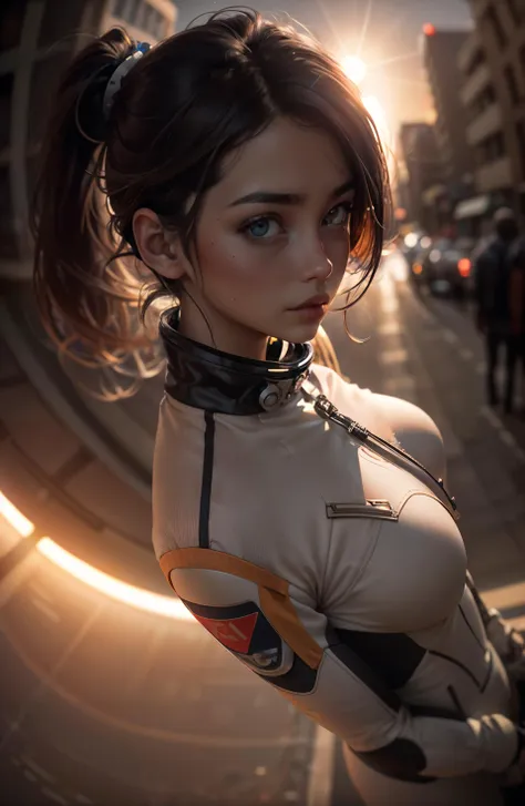 (fisheye_view, close-up), 1girl, solo, ponytail hair, spacesuit outfit, looking at viewer, desert city background, crowded street, (dark theme), looking at viewer, (dynamic angle:1.2), (cinematic lighting, depth of field, lens_flare), <lora:add_detail:0.3>