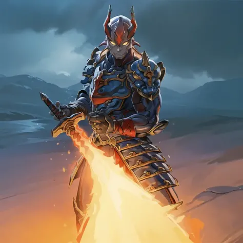 1boy, glowing eyes, full armor, shoulder armor, red hair, (yoshimitsu helmet:1.1), horns, yoshimitsu weapon, holding sword,
looking at viewer, posing, flexing,
(medieval armor:1.2), D&D, fantasy, intricate, cinematic lighting, highly detailed, digital painting, artstation, concept art, smooth, sharp focus, illustration,
glowing, fire magic, vibrant colors, <lora:char1_5Yoshimitsuv2Open:0.6>