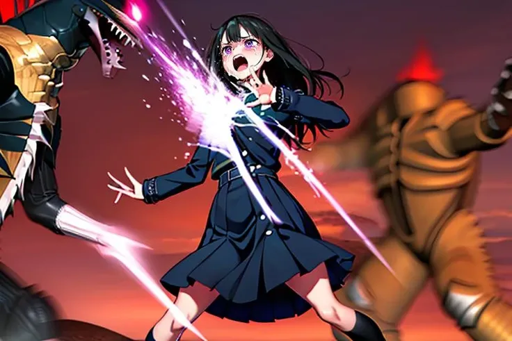 masterpiece,best quality,highly detailed,1girl,solo,
<lora:takina_inoue_v1:0.7>,takina inoue,purple eyes,black hair,long hair,lycoris uniform,green ribbon,long sleeves,two-tone dress,pleated dress,collared shirt,kneehighs,
BREAK
<lora:giganSlash:0.75>,giganSlash,horror (theme),arm blade,mechanical arms,damaged,motion blur,(slashing,glowing,screaming,tears,damaged,explosion,screaming),open mouth,crying,tears,