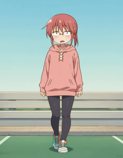 zPDXL, score_9, score_8_up, score_7_up, source_anime, (portrait), <lora:KobayashiDragonPack:1> drgmd, 1girl, solo,
kobayashi \(maidragon\), red hair, ponytail, glasses , hoodie-dress, (pantyhose), sneakers, skin fang, walking,