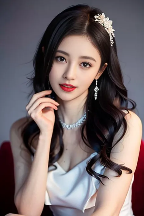 best quality, masterpiece, highres, 1girl, transparent silk china dress, beautiful face, hair ornament, looking at viewer, smile, closed mouth,lips, dress,hair ornament, necklace, jewelry, long hair, earrings, Beautiful face,upon_body, tyndall effect,photorealistic, dark studio, rim lighting, two tone lighting,(high detailed skin:1.2), 8k uhd, dslr, soft lighting, high quality, volumetric lighting, candid, Photograph, high resolution, 4k, 8k, Bokeh , <lora:jJNgy_jJNgy:0.8> <lora:Korean-doll-likeness:.15>