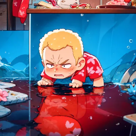 <lora:teppei_lora_lion_dim64_flat2d_repeats-2:0.8> solo, best quality, 1man, old man, (chibi:1.3), angry, blonde hair, black eyes, muscular male, (ripple, dam, reflection, disaster:1.2) BREAK (wristwatch:0.6), red pink hawaiian shirt, short sleeves, [white pants:0.7], necklace, cleft chin, highly detailed, masterpiece