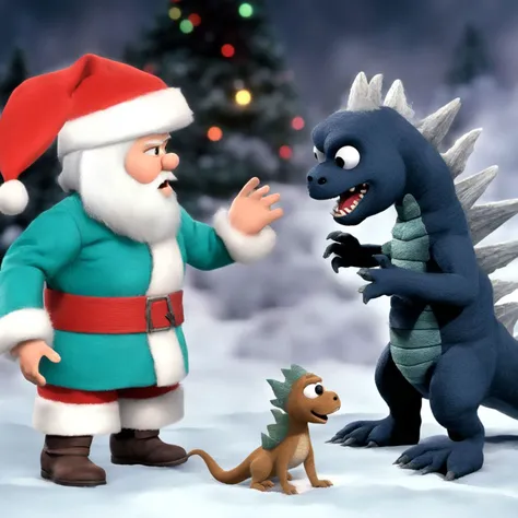 Godzilla vs. Santa ClaymationX <lora:SDXL-ClaymationX-Lora-000002:0.8>