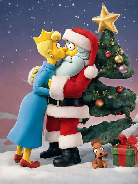 Marge Simpson kissing Santa ClaymationX <lora:SDXL-ClaymationX-Lora-000002:0.8>