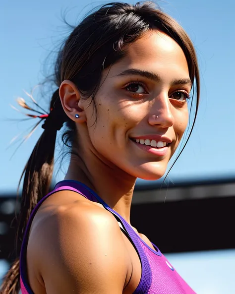 ChzAllisonS, (meticulously detailed:1.3), RAW photo, 1girl at a track and field event, dynamic pose, stretching, warming up, sweatshirt, candid photo, close-up, focus face, and gold medals, outside, sunshine, eye-of-the-(Cal) tiger, depth of field, subsurface scatter, (vivid colors), perfect eyes, (masterpiece, best quality:1.5),