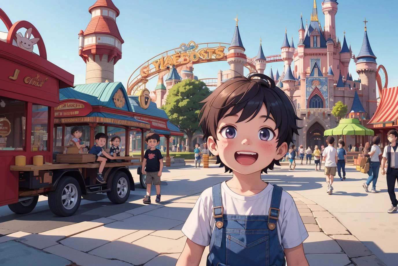 , <lora:1666570129724826980:0.6> kawaii, colorful, happy, theme park