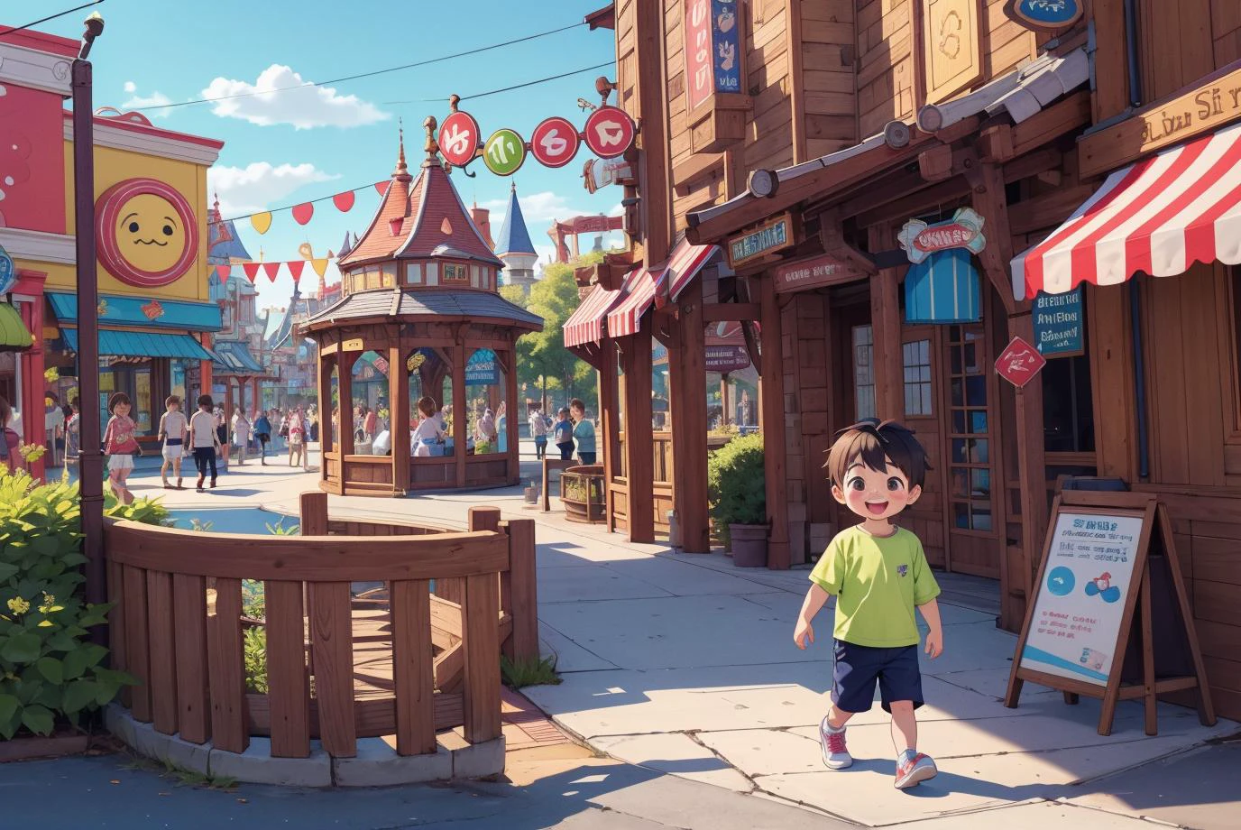 , <lora:1666570129724826980:0.6> kawaii, colorful, happy, theme park