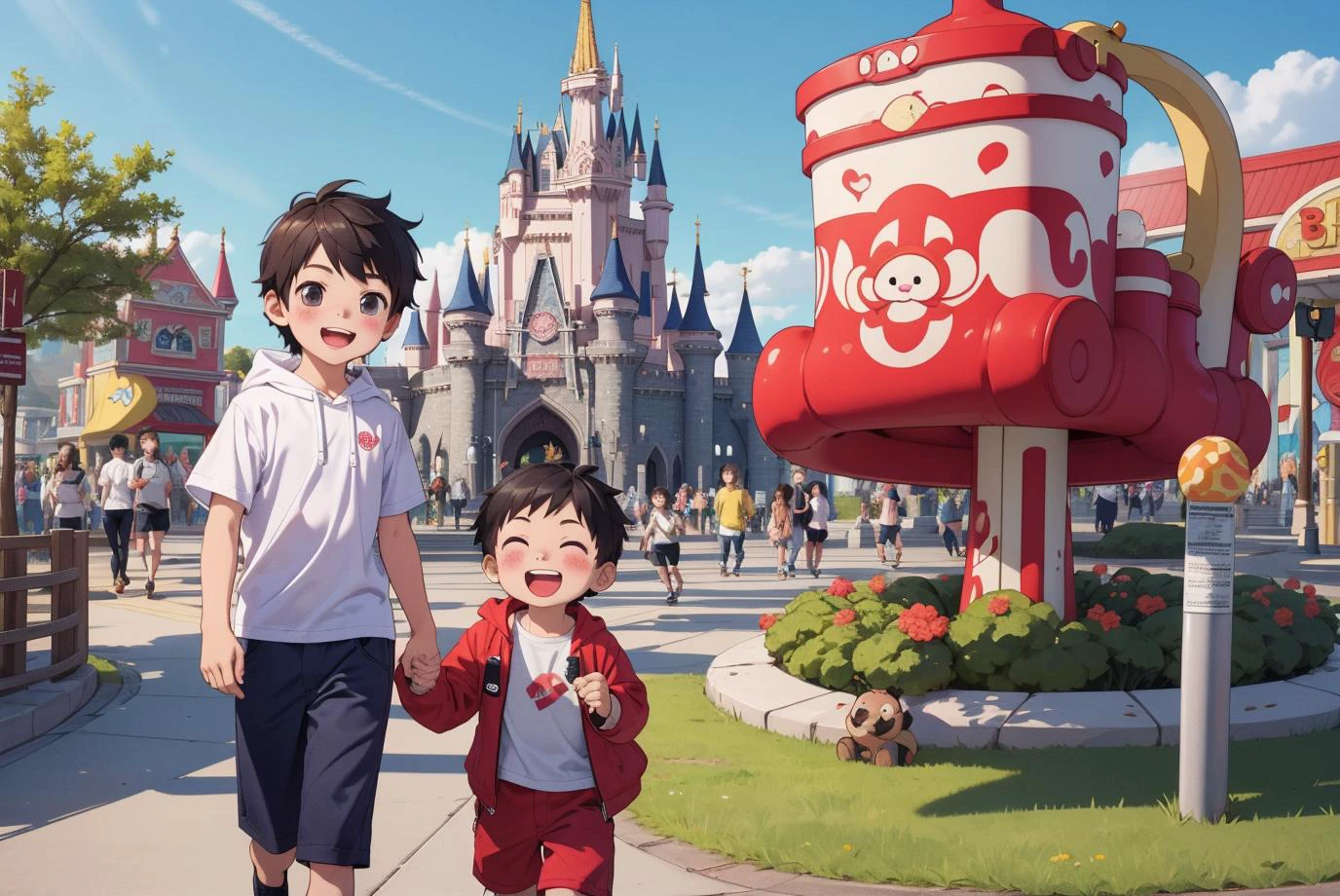 , <lora:1666570129724826980:0.6> kawaii, colorful, happy, theme park