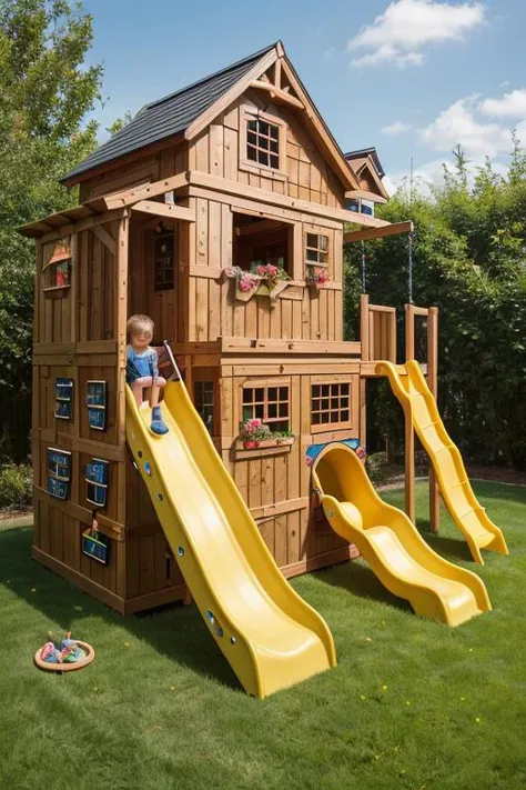 ((masterpiece)), arwplaygroundinterior outdoor playground, grass, slide, tree house, track, sand box, <lora:arwplaygroundoutdoor:1>