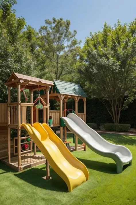 ((masterpiece)), arwplaygroundinterior outdoor playground, grass, slide, lion statue, <lora:arwplaygroundoutdoor:1>