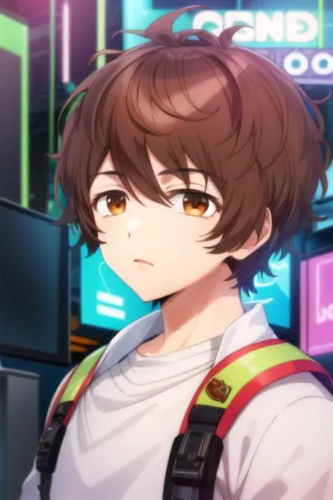 (best quality:1.1), (masterpiece:1.4), game cg, , upper body, , , , 1boy, solo, male focus, <lora:shun_tokinoya:0.8>, shun_tokinoya, brown hair, brown eyes, short hair, , lion costume, cyberpunk,