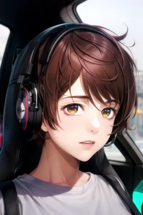 photorealistic, (4k), depth of field, (Masterpiece), (realistic skin texture), extremely detailed, intricate, hyper detailed, high resolution, professional photography, , depth of field, sharp detail, best quality, looking at viewer, 1boy, solo, male focus, <lora:shun_tokinoya:0.96>, shun_tokinoya, brown hair, brown eyes, short hair, bangs, carnival costume, cyberpunk, High resolution
