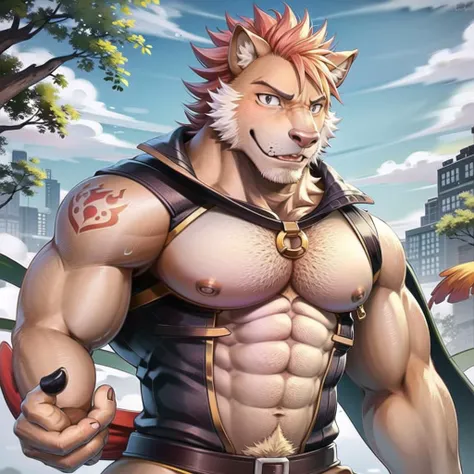 masterpiece, best quality,muscular male anthro,furry,,detailed fluffy fur, solo, <lora:purefurry_v0.2:0.8>, <lora:Natsu:0.7>