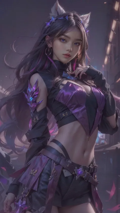 1girl, photorealistic,highres,kda, solo, long hair, <lora:kda_v3:0.4>, professional_light