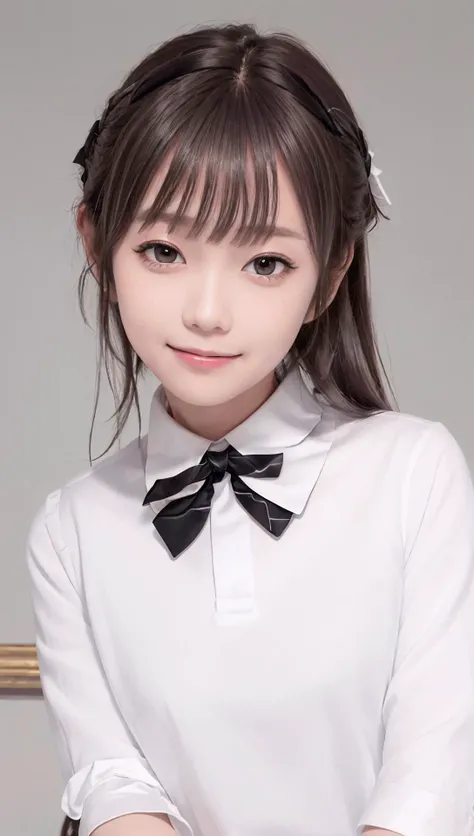(masterpiece, highest best quality, high resolution, highly detailed, original:1.2),5-year-old girl,slender,thin,random hairstyle,random expression,dark gray collar,white (long-sleeved / short-sleeved) posing,dark grey bow tie on hair,smile,no makeup,(realistic:1.4),<lora:HongKongDollLikeness:0.8>,(street:1.3),