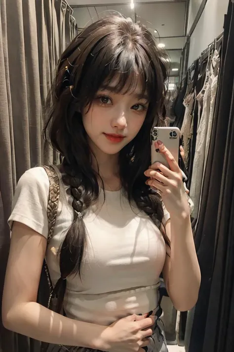 masterpiece, best quality, 1girl,long_hair,light smile, blunt bangs,looking at viewer,selfies,cowboy shot,(shot_hair:2),
(realistic:1.5), cinemagraph,<lora:2023-05-26_114104:0.6> <lora:BeautyNwsjMajic2-01:0.4>