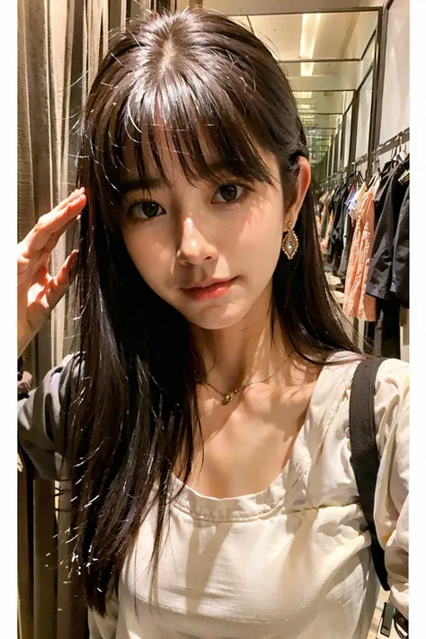 ((masterpiece), (best quality), ultra high res, (raw photo:1.2), (photorealistic:1.4), Exceptional detail, dramatic lighting, highres, 8k, absurdres,
Yurisa, 1girl, bangs, black_hair, closed_mouth, night sky, elegant restaurant, earrings, jewelry, long_hair, looking_at_viewer, shirt, smile, solo, full body, white_shirt,
<lora:Yurisa_16-000006:0.6> , <lora:fittingroomselfie:0.75> fittingroom, selfie,