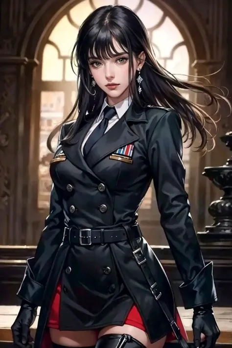 best quality,masterpiece,highres,original,extremely detailed wallpaper,perfect lighting,extremely detailed CG,blurry background,standing,
<lora:ProjectRohu:0.5>,rohu,collared shirt,thigh boots,uniform,white necktie,elbow gloves,belt,jewelry,earrings,thighhighs under boots,