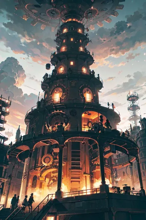 (red lit:1.5),soft focus,  (Steampunk landscape featuring industrial airships soaring through cloudy skies, colossal gears and mechanisms adorning the horizon, towering factories emitting steam and smoke, intricate metal bridges spanning across chasms, cobbled streets lined with vendors selling mechanical wonders, clockwork automatons bustling about, lampposts powered by gears and steam, a mix of Victorian architecture and futuristic machinery, brass and copper accents dominating the scene, creating a harmonious blend of the past and a technologically advanced future.:1.3),
(Transparent of light:1.3), dispersion of light, scattering of light,
an extremely delicate and beautiful,absurdres, highres,  (ultra detailed:1.0)