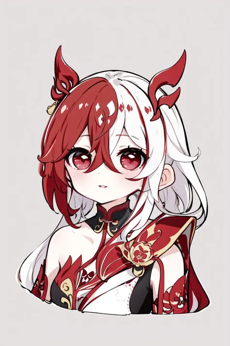 (absurdres, masterpiece,)
nozochibi, chibi, simple background, upper body
1girl, closed mouth, smile, (fu hua \(fenghuang_of_vicissitude\)), streaked hair, hair between eyes, multicolored hair, white hair, red hair, ponytail, red eyes , parted lips, smile chinese clothes,
<lora:nozo:1>
<lora:fu_hua_fenghuang_of_vicissitude:0.7>