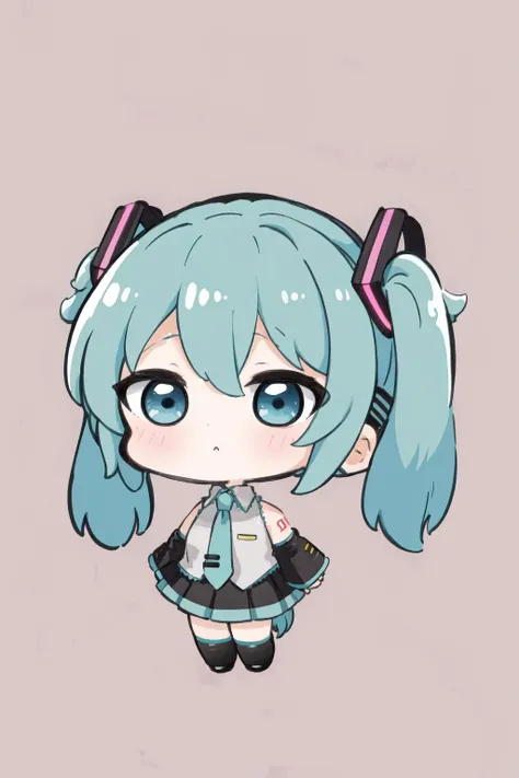 masterpiece, best quality, highly detailed, nozochibi, 1girl, (chibi:1.4), hatsune miku, simple background, full body,<lora:nozo-08:1>