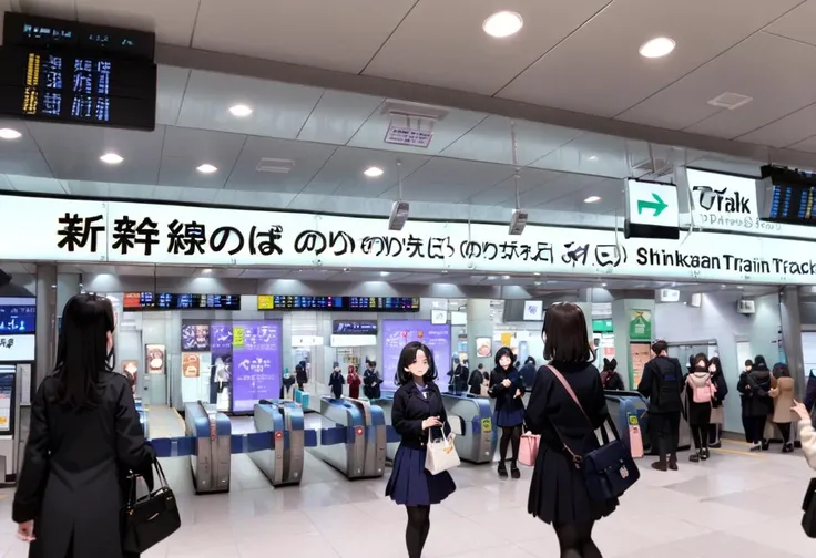 masterpiece, best quality, very aesthetic, absurdres,
shinosaka, norikaeguchi, ticket gate, multiple girls, 6+girls, indoors, skirt, ceiling light, uniform, real world location, train station, multiple boys, bag, tile floor, scenery, blue skirt, english text, tiles
<lora:shinosakaeki_norikaeguchi_SDXL_V1:1>