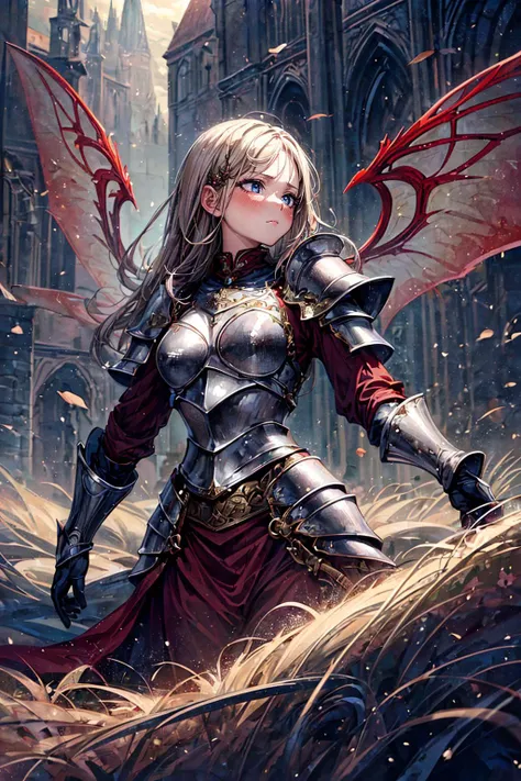 (masterpiece, top quality, best quality, beautiful and aesthetic:1.2), (1girl:1.3), original, high resolution, (fractal art),  surreal, arthurian legend, knights, armor, british, war, medieval,  <lora:add_detail:0.7>, focused, magic, imbued, fae, fantasy,