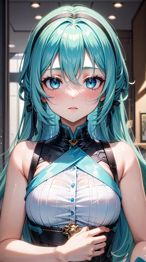 (masterpiece, best quality:1.4) BREAK 1girl, aqua hair, blue eyes