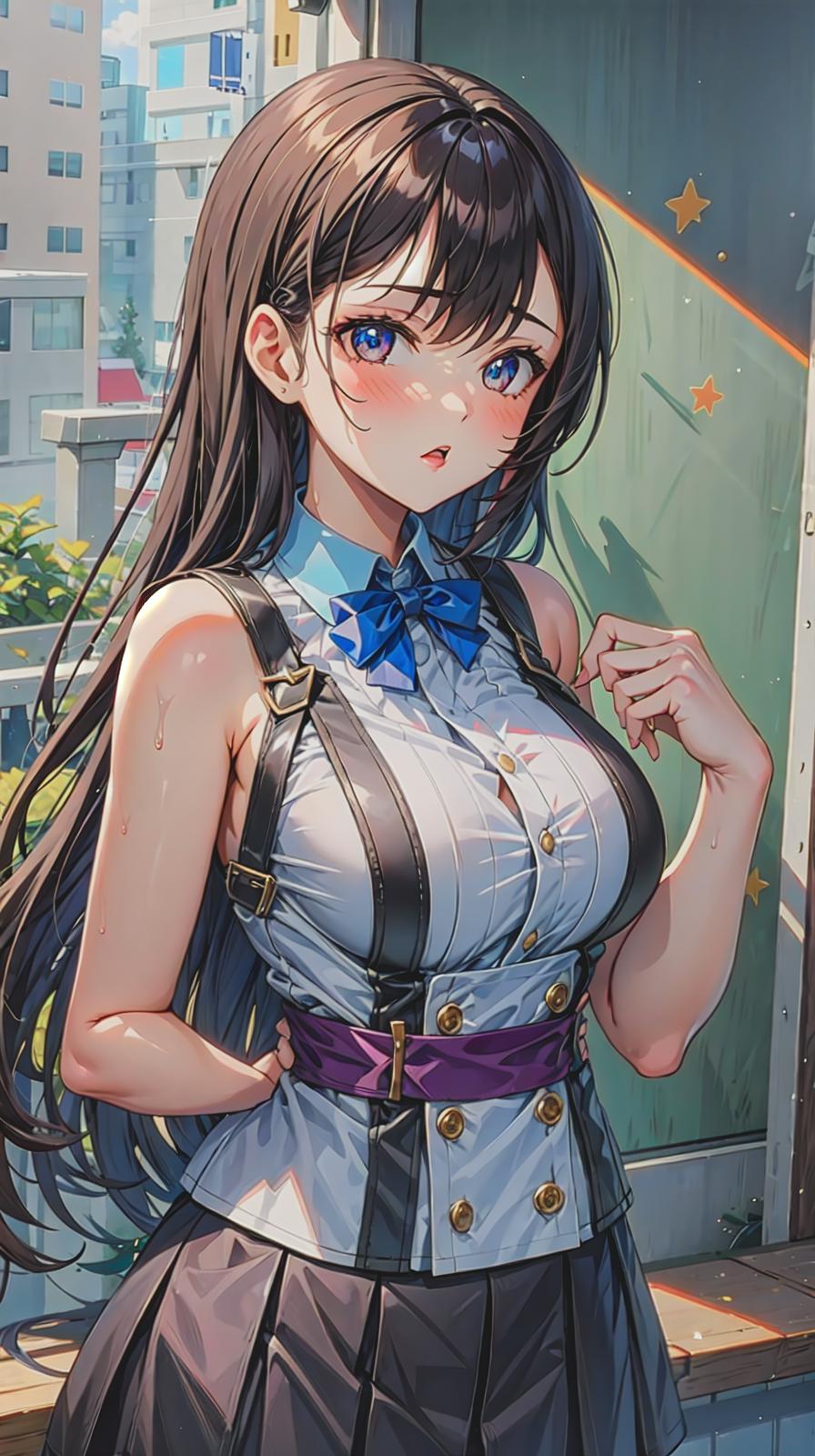 Anime girl with long hair and blue eyes posing for a picture - SeaArt AI