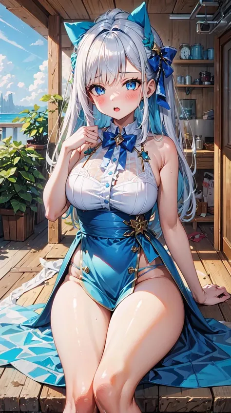 (masterpiece, best quality:1.4) BREAK 1girl, blue eyes, white hair, bow-shaped hair