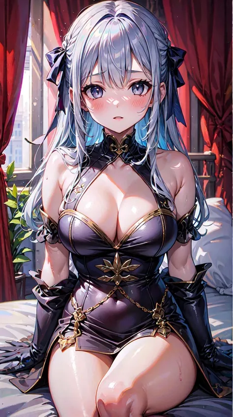 (masterpiece, best quality:1.4) BREAK 1girl, silver hair, multi-tied hair, gray eyes
