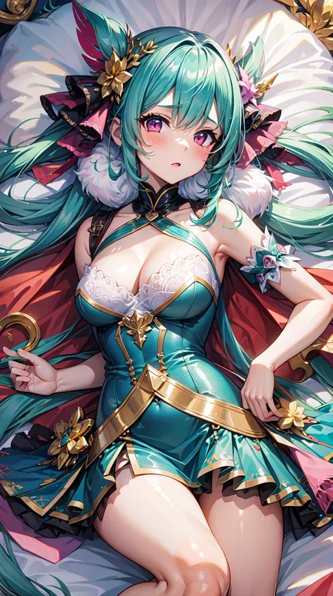 (masterpiece, best quality:1.4) BREAK 1girl,  pink eyes, aqua hair, very long hair