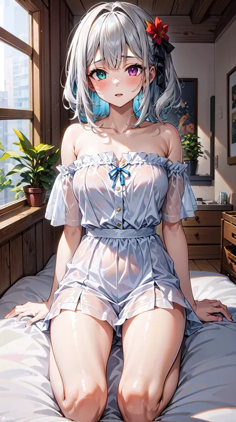 (masterpiece, best quality:1.4) BREAK 1girl,  heterochromia, gray hair, straight hair