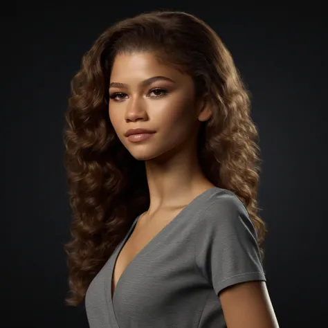 professional 3d model 1girl, Zendaya woman, close up, v-neck shirt, dark background <lora:zendaya:1> <lora:offset_0.2:1> . octane render, highly detailed, volumetric, dramatic lighting