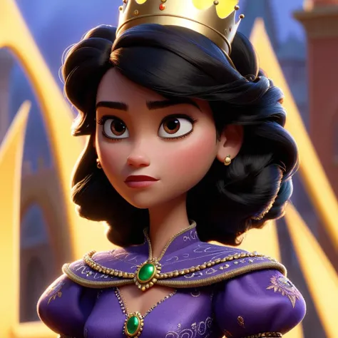 Pixar animated character of a dark haired queen, <lora:dulipa_xl_1_standard-000051:1.1>