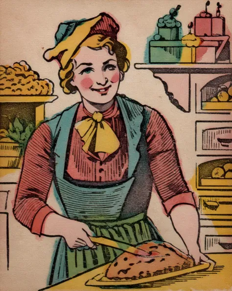 portrait of happy baker, manucolgraf  <lora:manucolgraf:1>