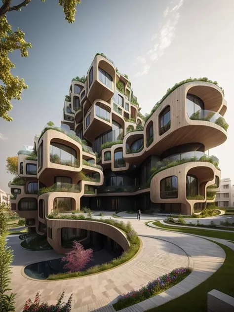 building , organic, extreme architecture, beautiful landscape design, hyperrealism, ultra wide shot, Exterior view, dramatic, India (masterpiece, best quality), realistic<lora:xsarchitectural-2:0.7>