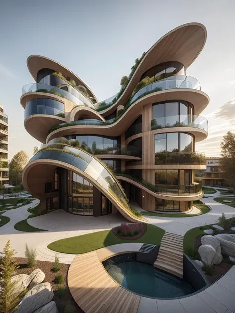 building , curved, extreme architecture, beautiful landscape design, hyperrealism, ultra wide shot, Exterior view, dramatic, america (masterpiece, best quality), realistic<lora:xsarchitectural-2:0.7>