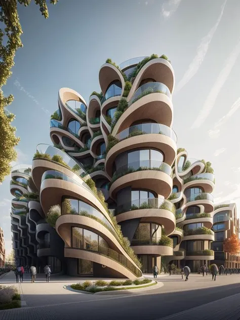 building , curved, extreme architecture, beautiful landscape design, hyperrealism, ultra wide shot, Exterior view, dramatic, europe (masterpiece, best quality), realistic<lora:xsarchitectural-2:0.7>