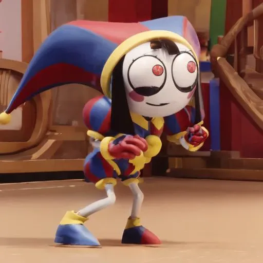 Pomni, happy, cheering, full body, <lora:Pomni:1>