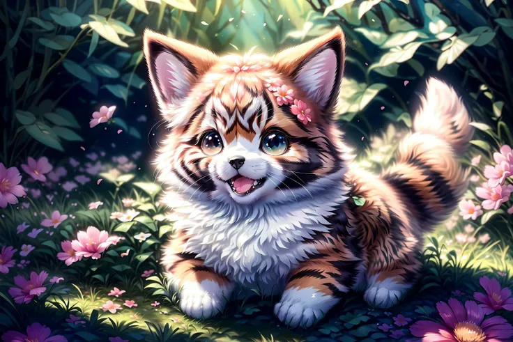 complex background, beautiful lighting, deep shadow, best quality, masterpiece, ultra highres, photorealistic, lots of small details, soft colors, volumetric lighting, scifi, contrast:0.5,
solo:1.4, (main_coon:1.2), (corgi:0.8), cute, animal, forest, grass, willow trees, flower petals, ultra fluffy, cutemaomao,
<lora:add_detail:1>
<lora:mangguo:0.2>
<lora:main_coon:1>
<lora:RPGcat:1>