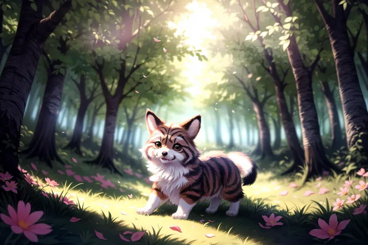 complex background, beautiful lighting, deep shadow, best quality, masterpiece, ultra highres, photorealistic, lots of small details, soft colors, volumetric lighting, scifi, contrast:0.5, 
solo:1.4,  (main_coon:1.2), (corgi:0.8), cute, animal, forest, grass, willow trees, flower petals, ultra fluffy, cutemaomao, 
<lora:add_detail:1> 
<lora:mangguo:0.2>
<lora:main_coon:1> 
<lora:RPGcat:0.5>