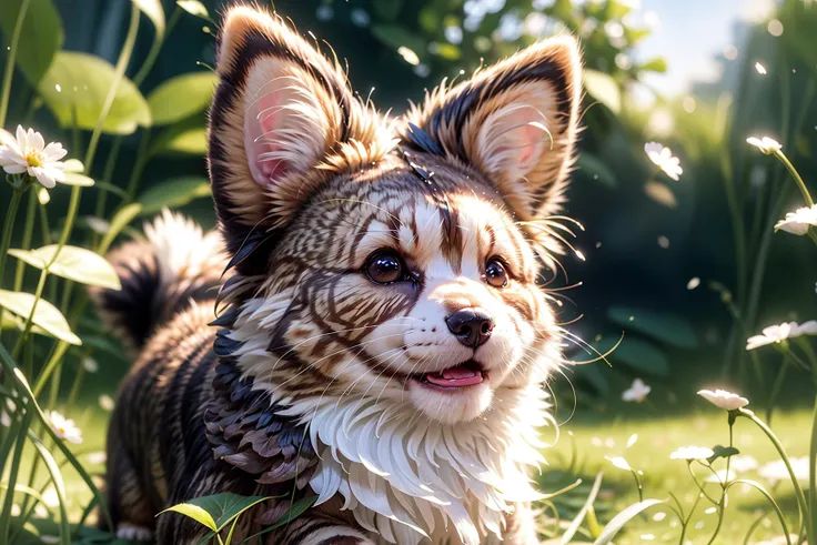 complex background, beautiful lighting, deep shadow, best quality, masterpiece, ultra highres, photorealistic, lots of small details, soft colors, volumetric lighting, scifi, contrast:0.5, 
solo:1.4,  (main_coon:1.2), (corgi:0.8), cute, animal, forest, grass, willow trees, flower petals, ultra fluffy, cutemaomao, 
<lora:add_detail:1> 
<lora:mangguo:0.5>
<lora:main_coon:1> 
<lora:RPGcat:0.5>  
<lora:galaxy_gods:0.8>