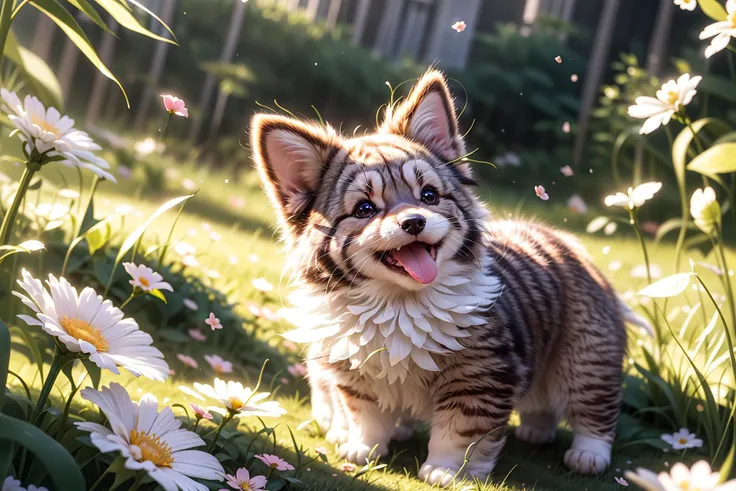 complex background, beautiful lighting, deep shadow, best quality, masterpiece, ultra highres, photorealistic, lots of small details, soft colors, volumetric lighting, scifi, contrast:0.5, 
solo:1.4,  (main_coon:1.2), (corgi:0.8), cute, animal, forest, grass, willow trees, flower petals, ultra fluffy, cutemaomao, 
<lora:add_detail:1> 
<lora:mangguo:0.5>
<lora:main_coon:1> 
<lora:RPGcat:0.5>  
<lora:galaxy_gods:0.8>