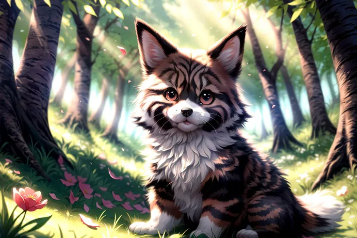 complex background, beautiful lighting, deep shadow, best quality, masterpiece, ultra highres, photorealistic, lots of small details, soft colors, volumetric lighting, scifi, contrast:0.5, 
solo:1.4,  (main_coon:1.2), (corgi:0.8), cute, animal, forest, grass, willow trees, flower petals, ultra fluffy, cutemaomao, 
<lora:add_detail:1> 
<lora:mangguo:0.2>
<lora:main_coon:1> 
<lora:RPGcat:0.5>