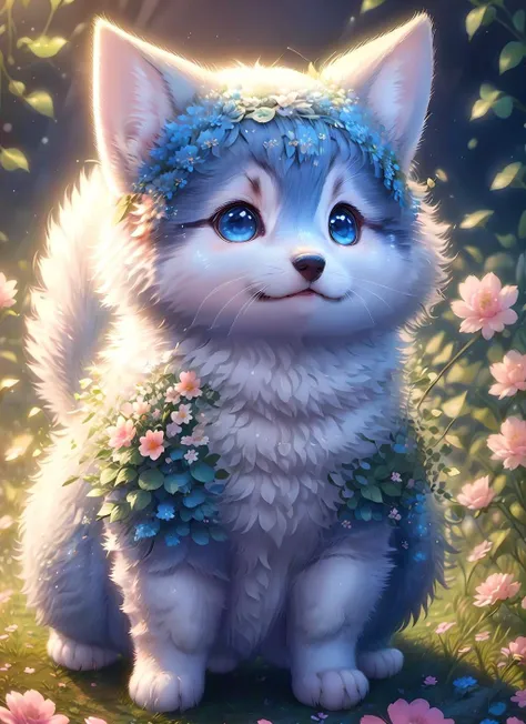 1 wolf, <lora:supercutecat_10:0.8> cutemaomao