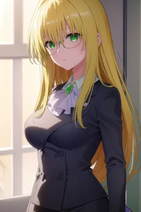 tearjulunatique, <lora:tearju lunatique darkness-lora-nochekaiser:1>,
tearju lunatique, long hair, blonde hair, (green eyes:1.5), sidelocks, glasses,
BREAK shirt, collared shirt, white shirt, suit, formal suit, long sleeves, ascot, white ascot, gemstone, green gemstone, skirt, pencil skirt,
BREAK indoors, classroom,
BREAK looking at viewer, (cowboy shot:1.5),
BREAK <lyco:GoodHands-beta2:1>, (masterpiece:1.2), best quality, high resolution, unity 8k wallpaper, (illustration:0.8), (beautiful detailed eyes:1.6), extremely detailed face, perfect lighting, extremely detailed CG, (perfect hands, perfect anatomy),