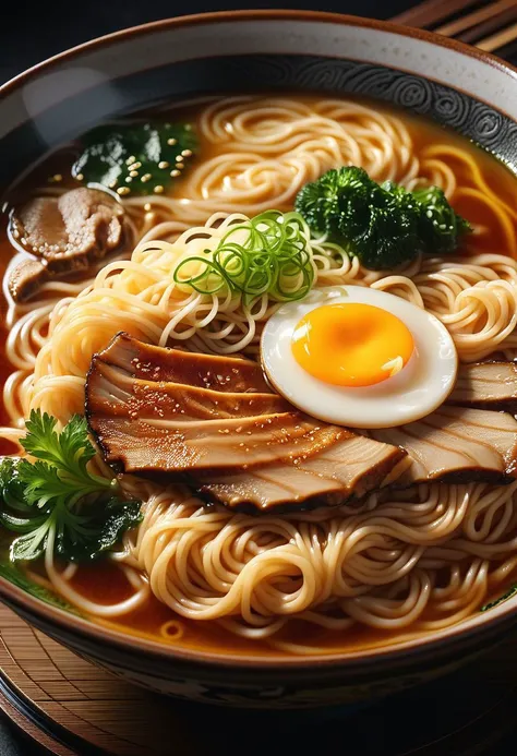 Ultra-wide photorealistic image,centered, photography, analog,close up of ramen, food photo, 8k photorealistic masterpiece